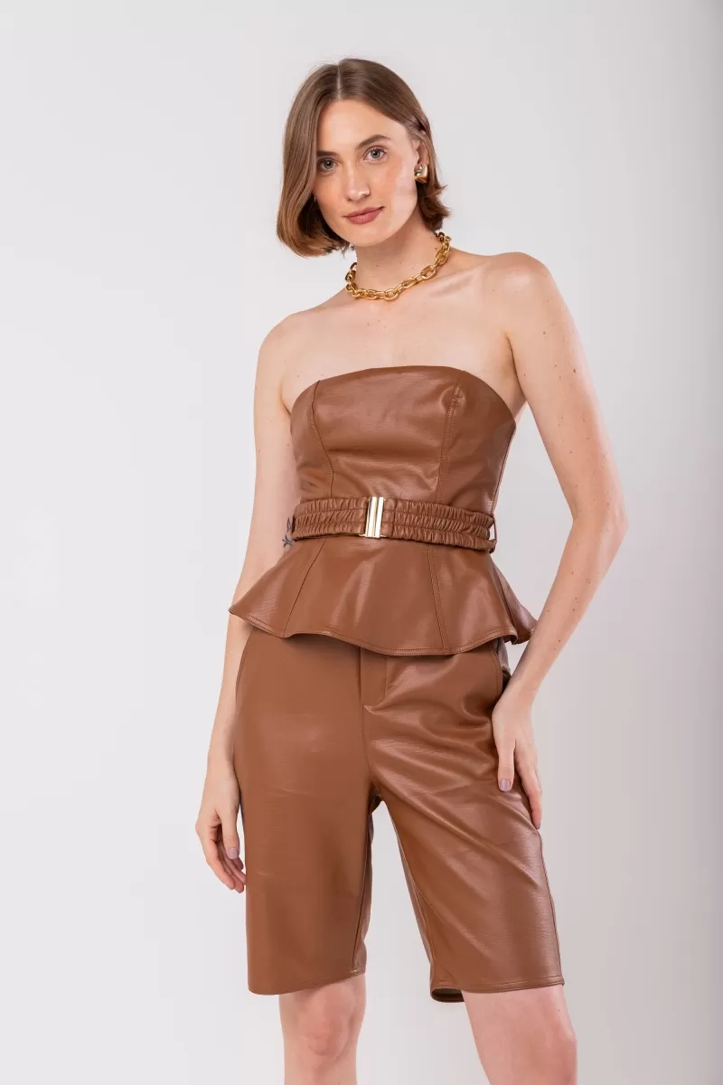 Hidrogênio - STRAPLESS BLOUSE WITH BROWN BELT - 19981255