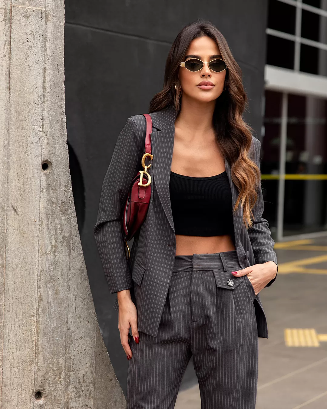 Dot Clothing - Calça Dot Clothing Risca de Giz Chumbo - 2319CINZA