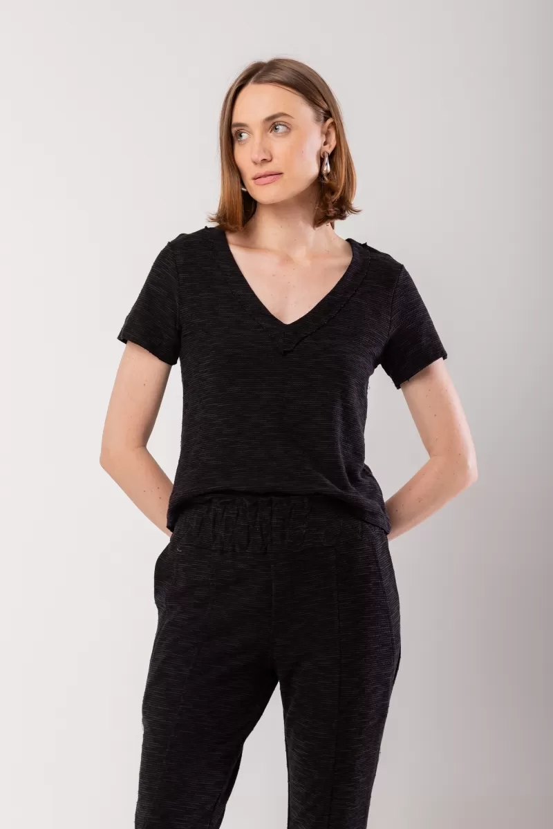 Hidrogênio - BLUSA BASICA A FIO C/ DEC. V PRETO - 19985001