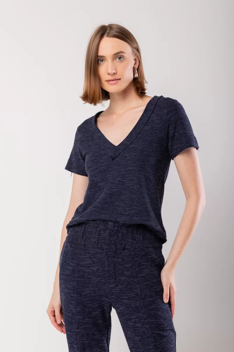 Hidrogênio - BLUSA BASICA A FIO C/ DEC. V MARINHO - 19985004