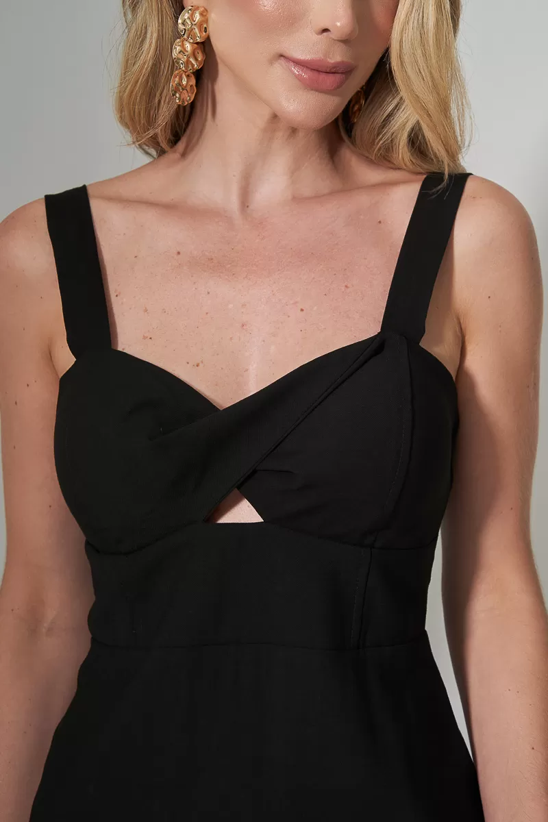 Miss Misses - Vestido Miss Misses Midi Com Bojo Decote Torcido Preto - 80530001