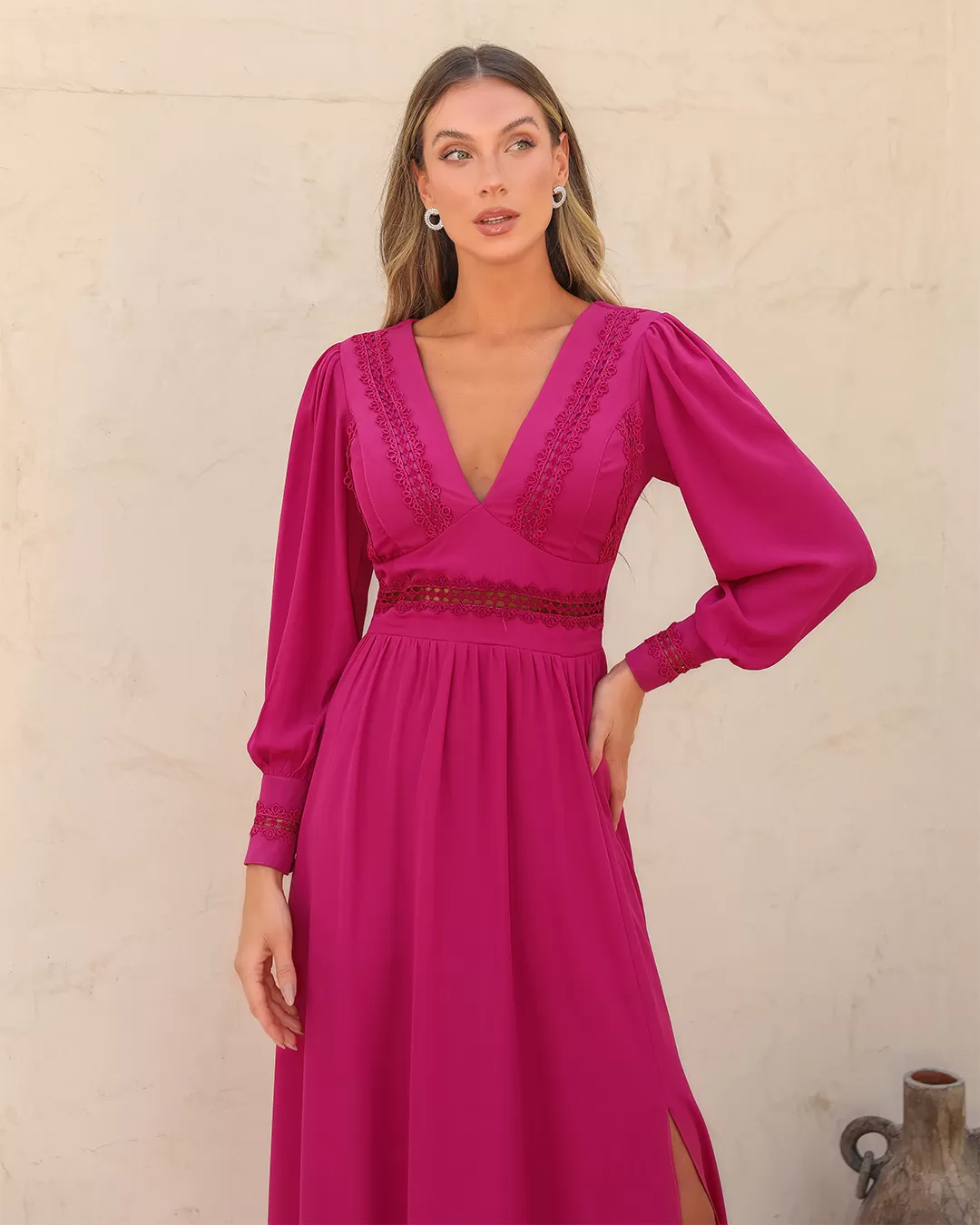Dot Clothing - Vestido Dot Clothing Longo Renda Rosa - 1989ROSA