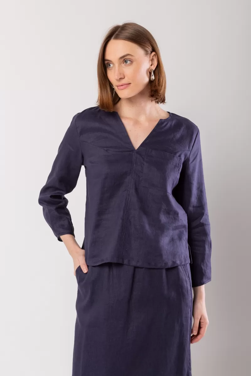 Hidrogênio - PADRE COLLAR SHIRT 100% NAVY LINEN - 20001004