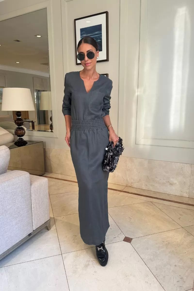 Hidrogênio - CAMISA GOLA PADRE 100%LINHO CINZA - 20001030