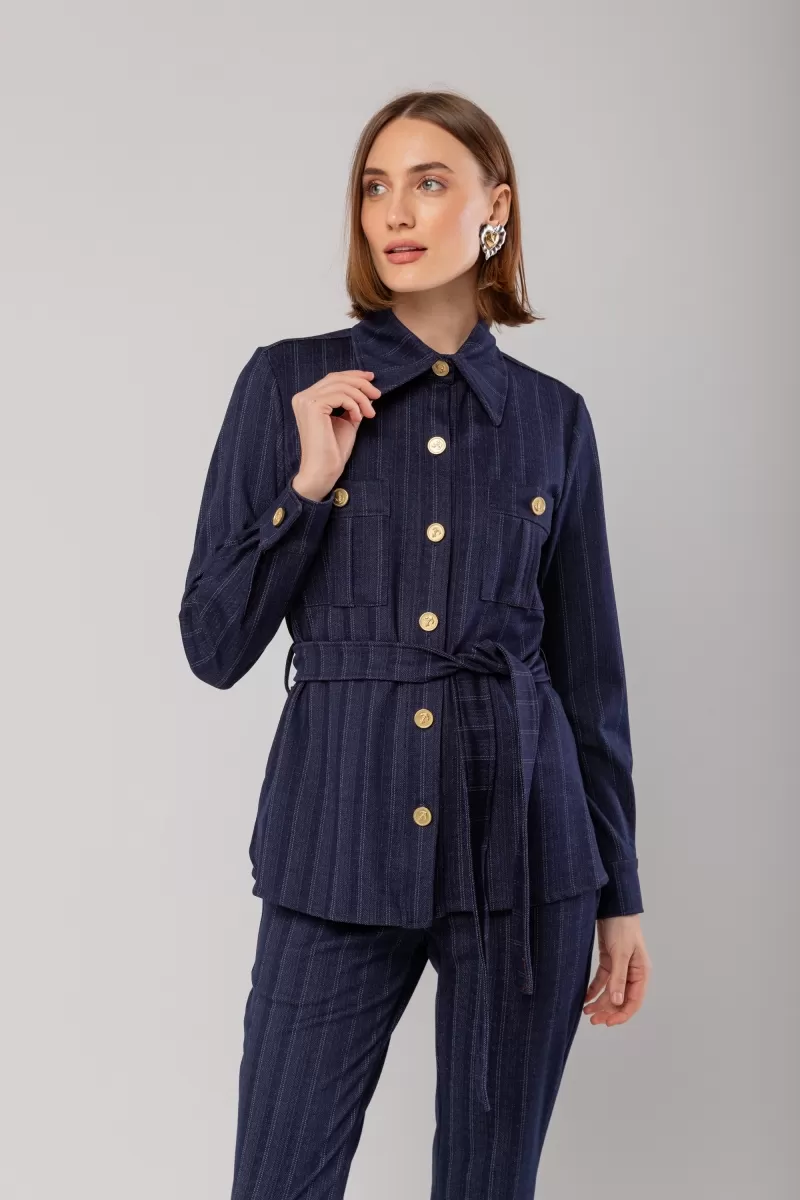 Hidrogênio - CAMISA RISCA DE GIZ JEANS MARINHO - 20022004