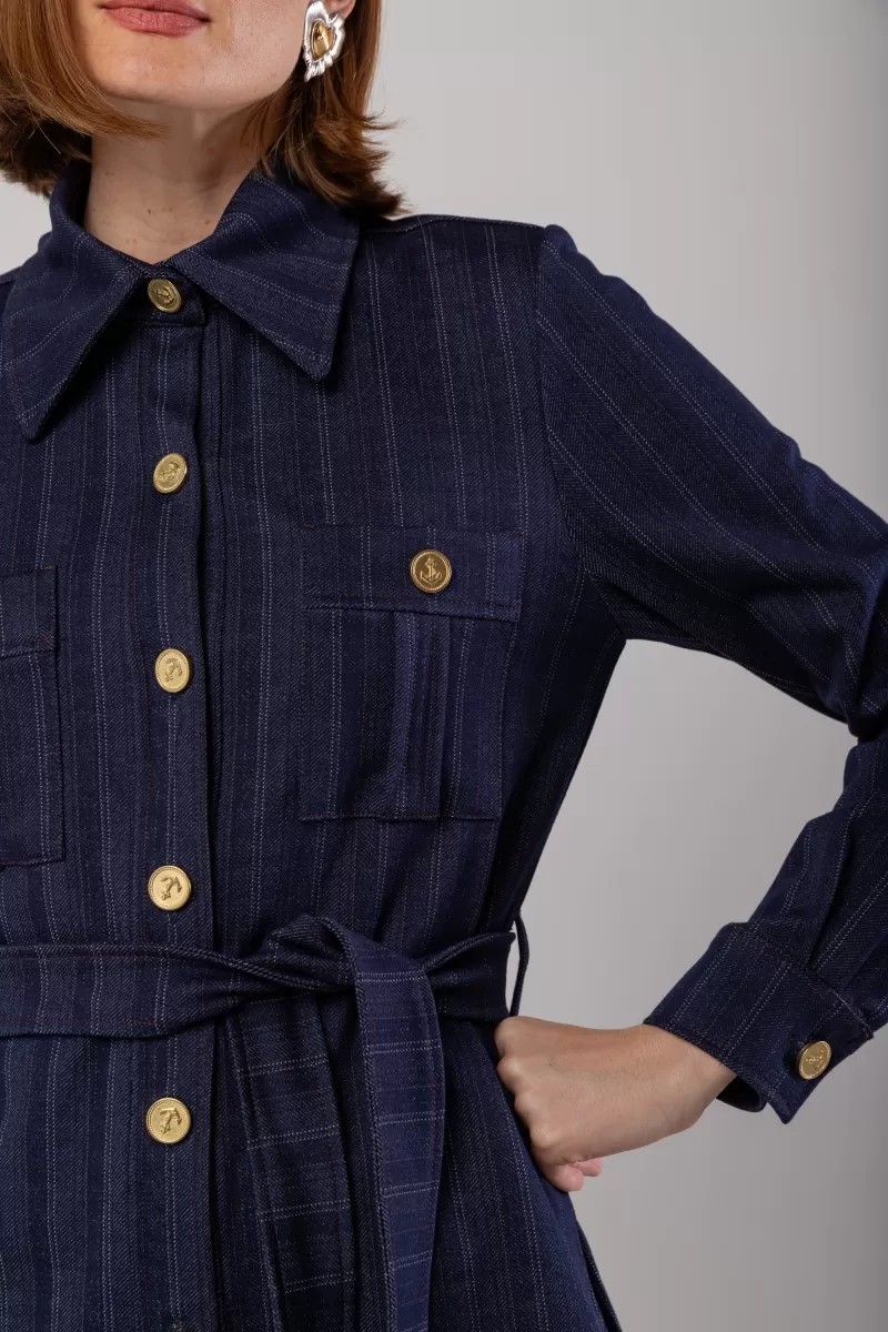 Hidrogênio - CAMISA RISCA DE GIZ JEANS MARINHO - 20022004