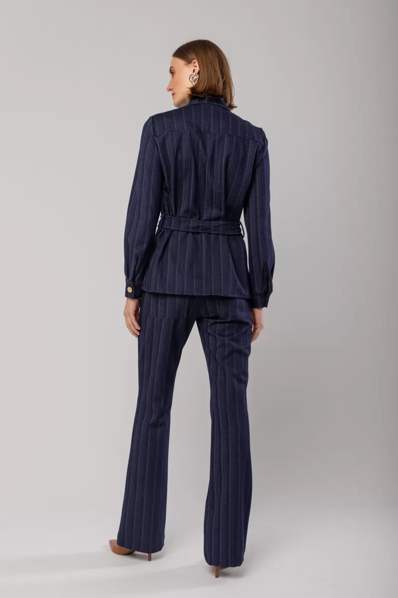 Hidrogênio - CAMISA RISCA DE GIZ JEANS MARINHO - 20022004