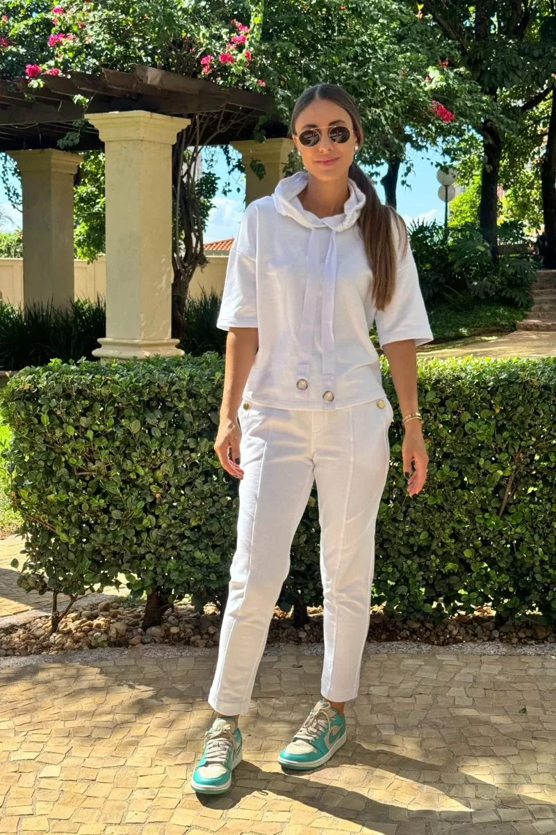 Hidrogênio - CALÇA JOGGER C/ RECORTES MOLETOM LU BRANCO - 20013002