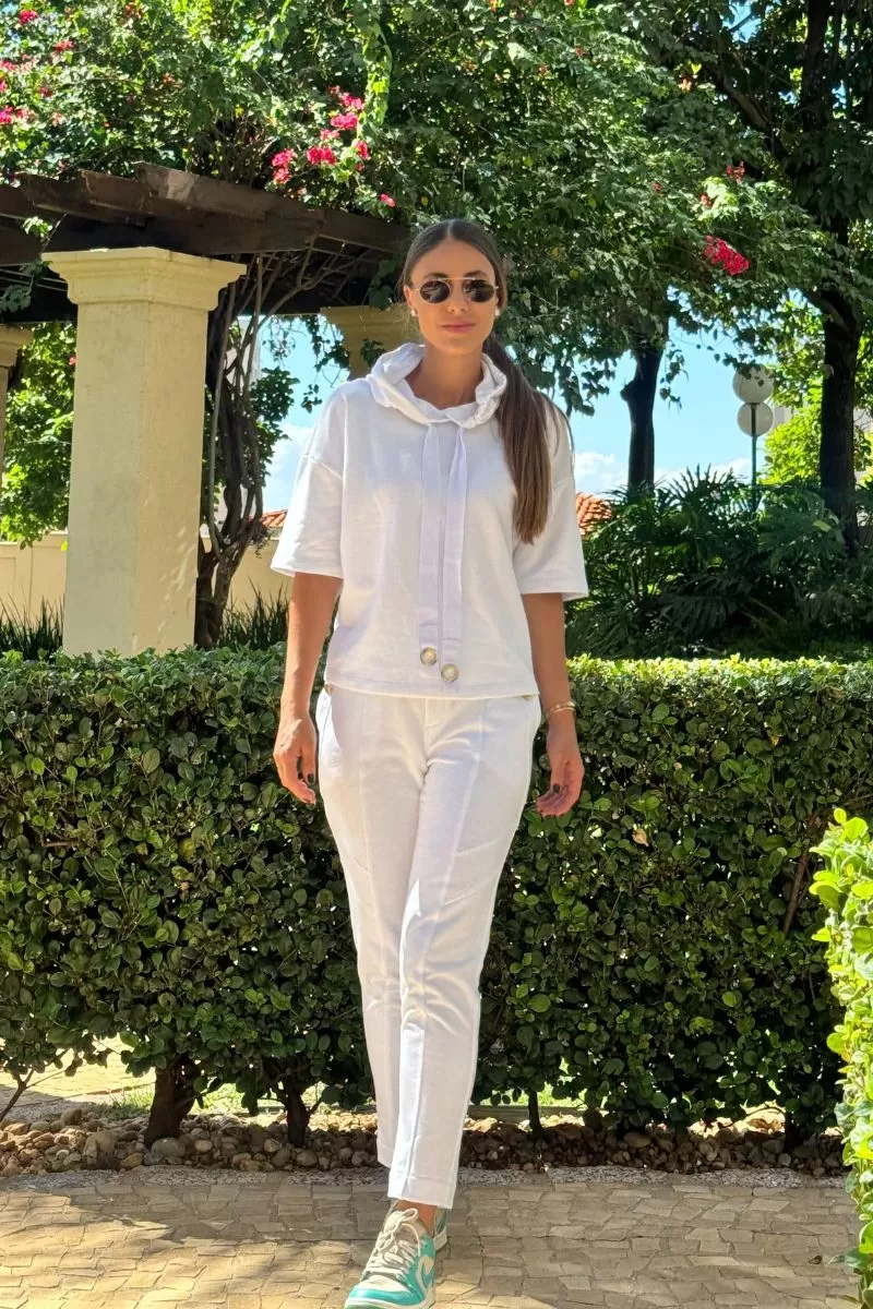 Hidrogênio - CALÇA JOGGER C/ RECORTES MOLETOM LU BRANCO - 20013002