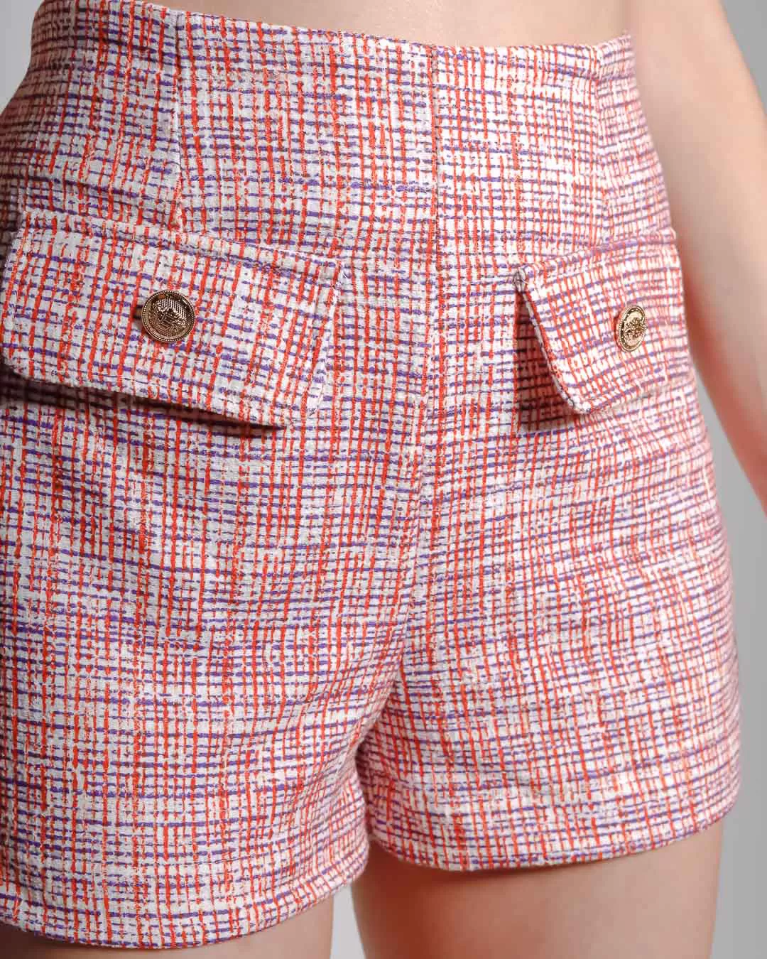 Miss Misses - Short Miss Misses Tweed With Zipper With Red Button - D0030VERMELHO