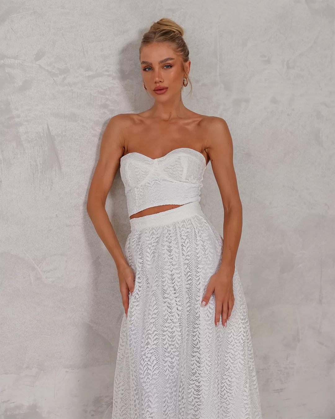 Dot Clothing - Conjunto Dot Clothing Saia Longa Renda Offwhite - 2188OFF