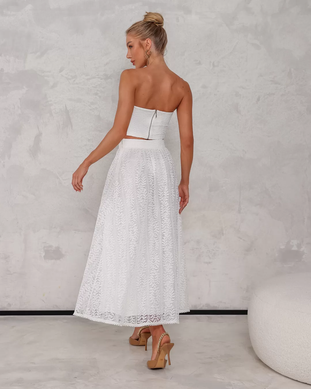 Dot Clothing - Conjunto Dot Clothing Saia Longa Renda Offwhite - 2188OFF