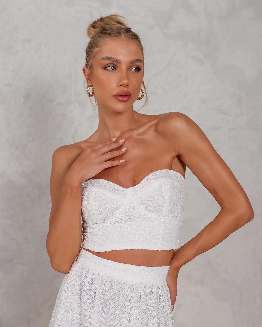 Dot Clothing - Conjunto Dot Clothing Saia Longa Renda Offwhite - 2188OFF