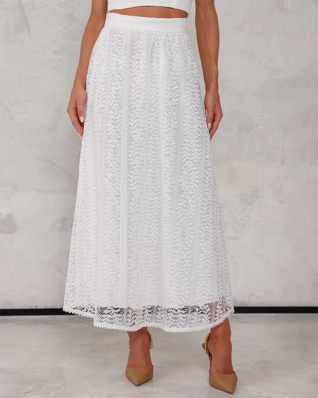 Dot Clothing - Conjunto Dot Clothing Saia Longa Renda Offwhite - 2188OFF