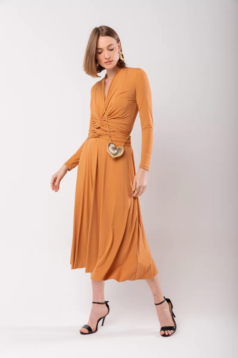 Hidrogênio - CAMEL WRAPPED MIDI DRESS - 19974039