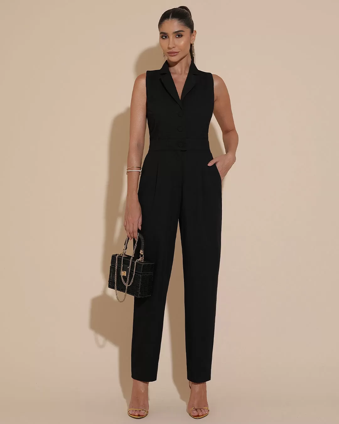 Miss Misses - Jumpsuit Miss Misses Detail Lapel and Button Black - 54242PRETO