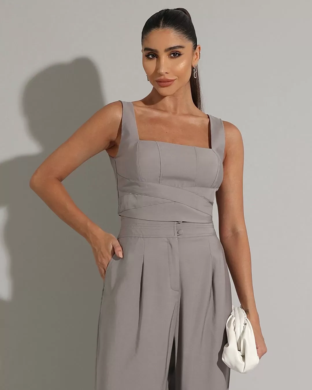 Miss Misses - Calça Miss Misses Alfaiataria Com Botão Forrado Chumbo - 54224CALCINZA