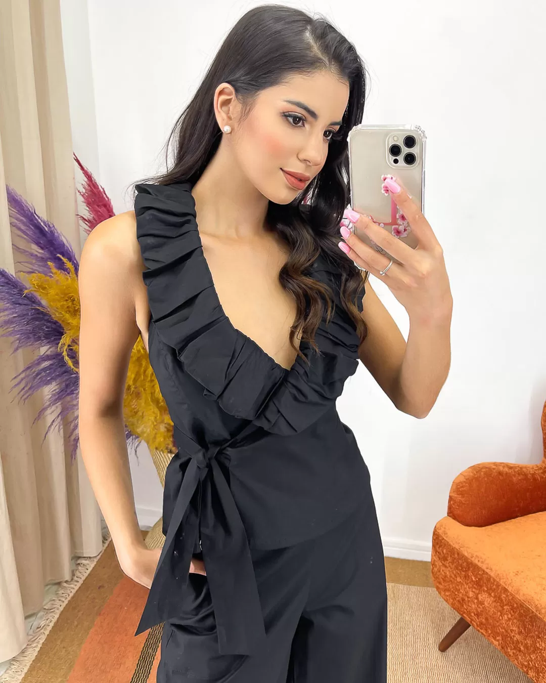 Miss Misses - Shirt Miss Misses Envelope with frill Black - 18507PRETO