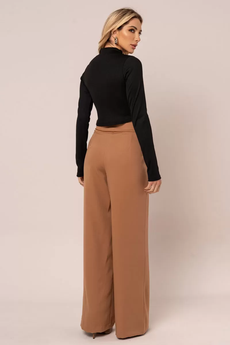 Miss Misses - Calça Miss Misses Com Cos Largo Com Botão Bege - 54312BEGE