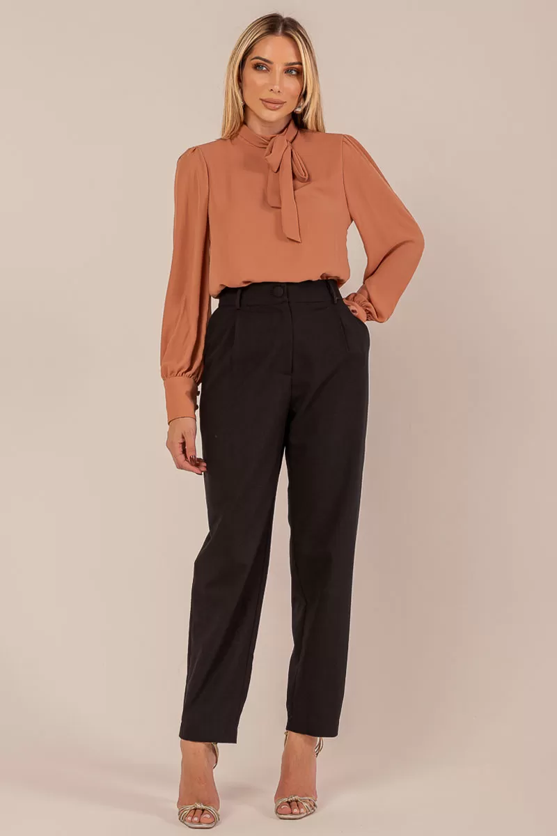Miss Misses - Miss Misses Long Chiffon Lacing Caramel Shirt - 54265CARAMELO