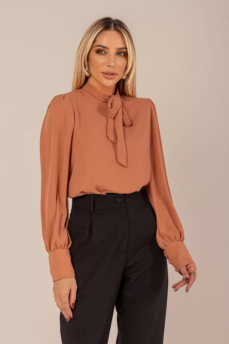 Miss Misses - Miss Misses Long Chiffon Lacing Caramel Shirt - 54265CARAMELO