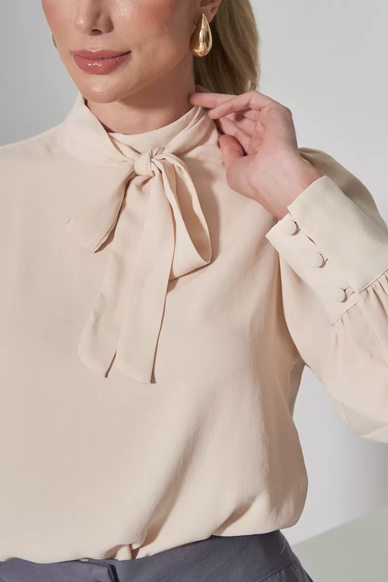 Miss Misses - Miss Misses Long Chiffon Tie Sand Shirt - 54265AREIA