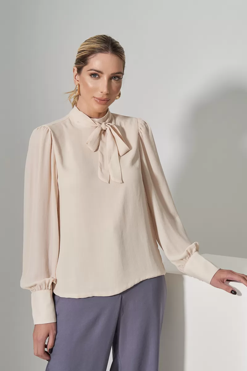 Miss Misses - Miss Misses Long Chiffon Tie Sand Shirt - 54265AREIA