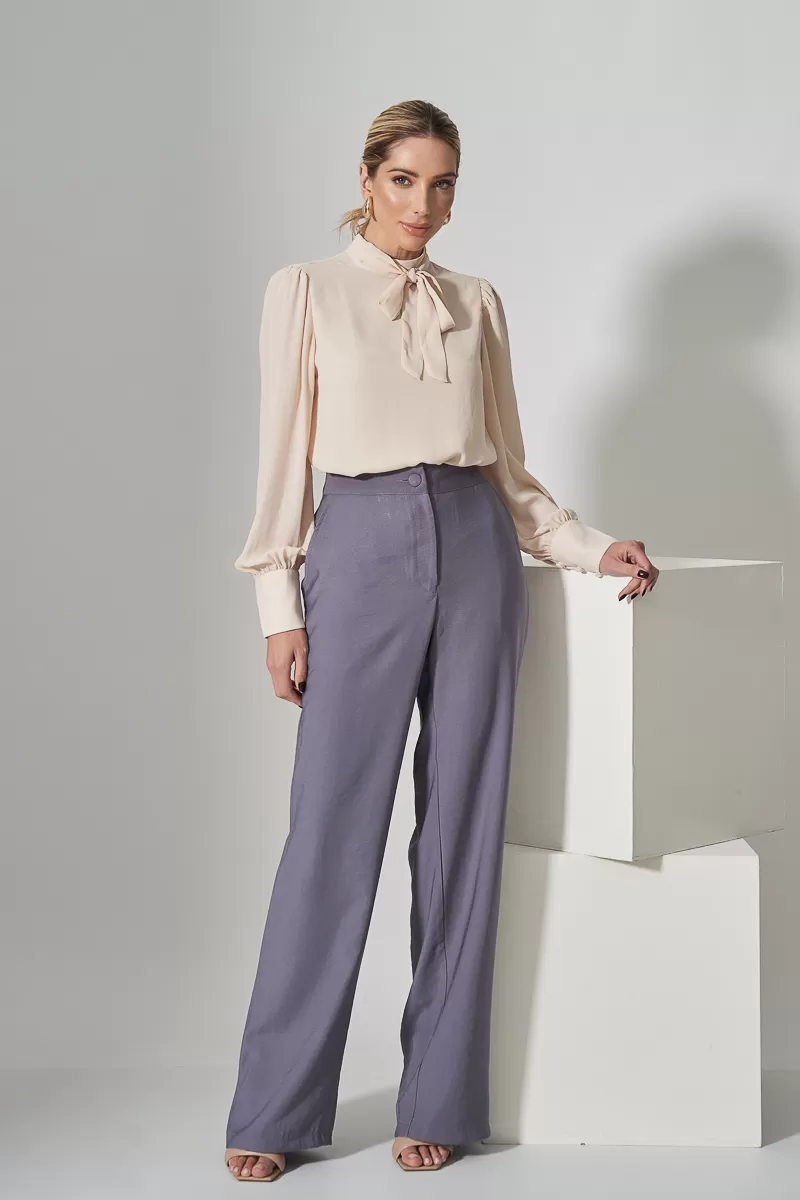 Miss Misses - Miss Misses Long Chiffon Tie Sand Shirt - 54265AREIA