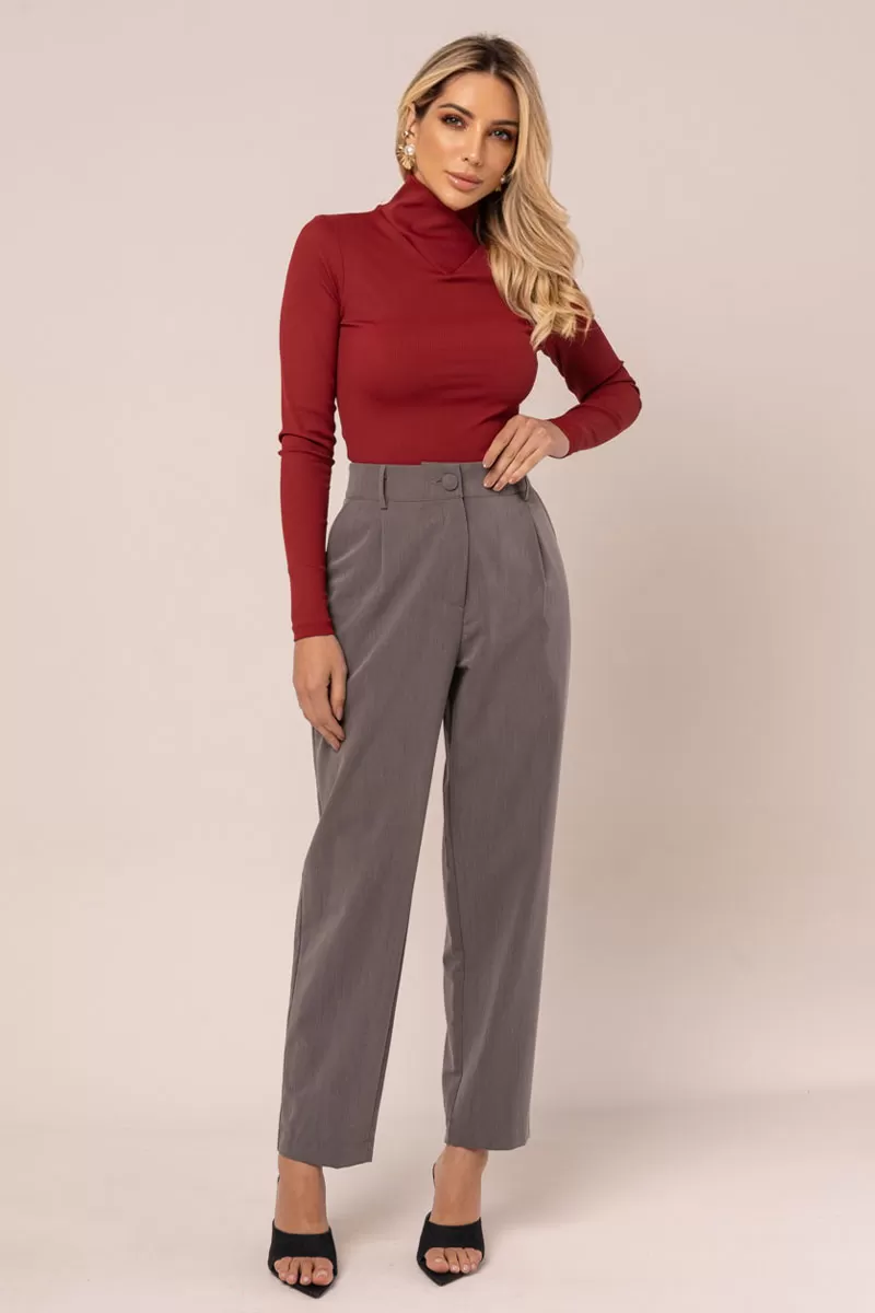 Miss Misses - Blusa Miss Misses Canelada Manga Longa Gola Alta Bordo - 54277BORDO