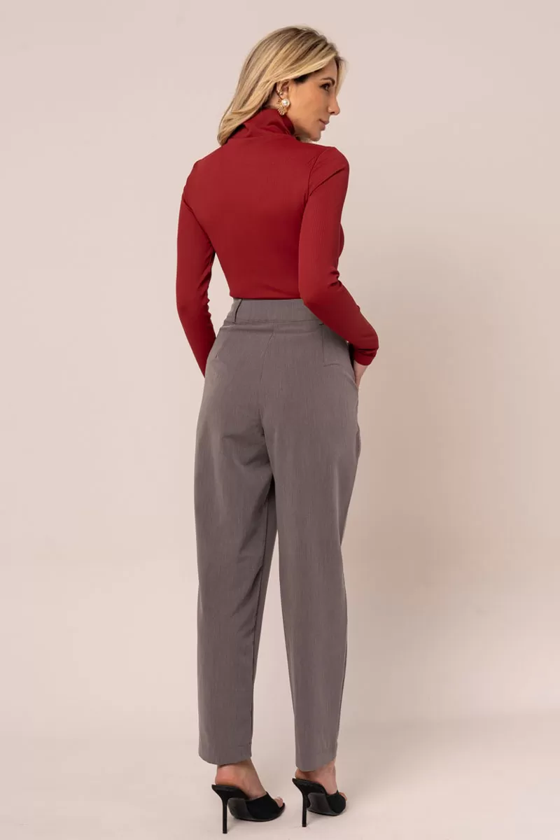 Miss Misses - Blusa Miss Misses Canelada Manga Longa Gola Alta Bordo - 54277BORDO