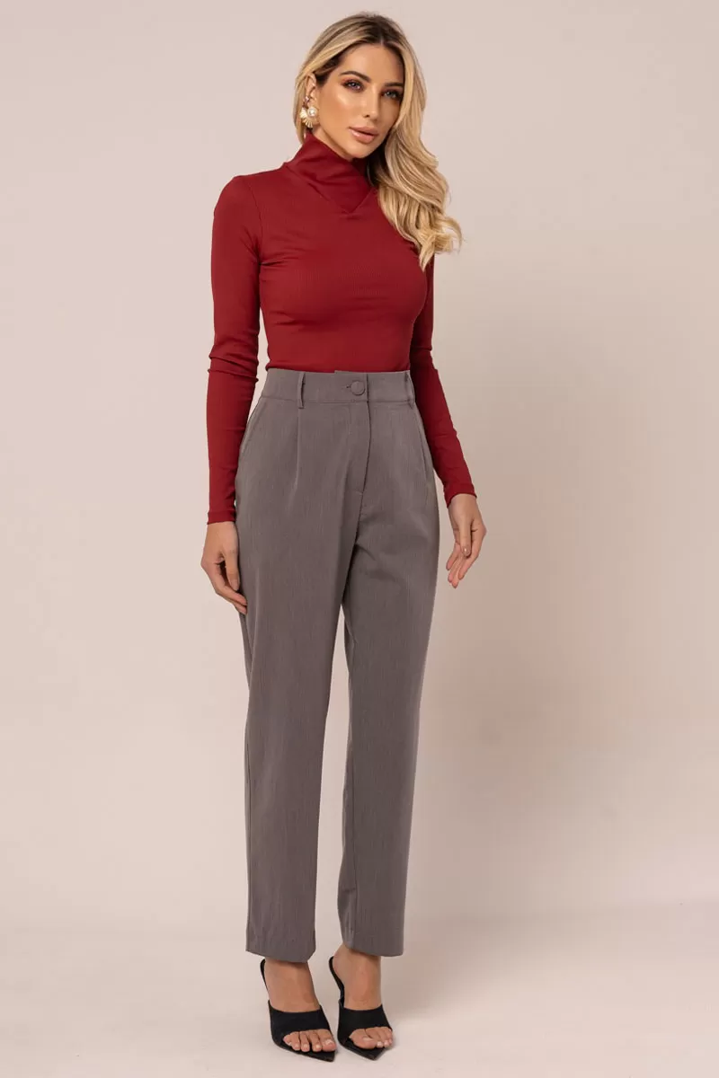 Miss Misses - Blusa Miss Misses Canelada Manga Longa Gola Alta Bordo - 54277BORDO