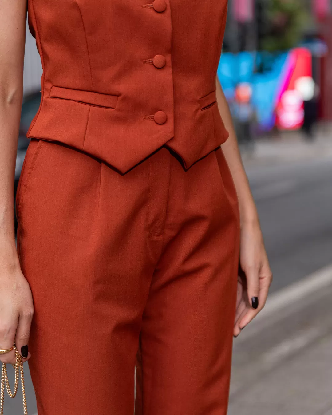 Miss Misses - Miss Misses Vest With Button and Faux Pocket Caramel - 80537BEGE