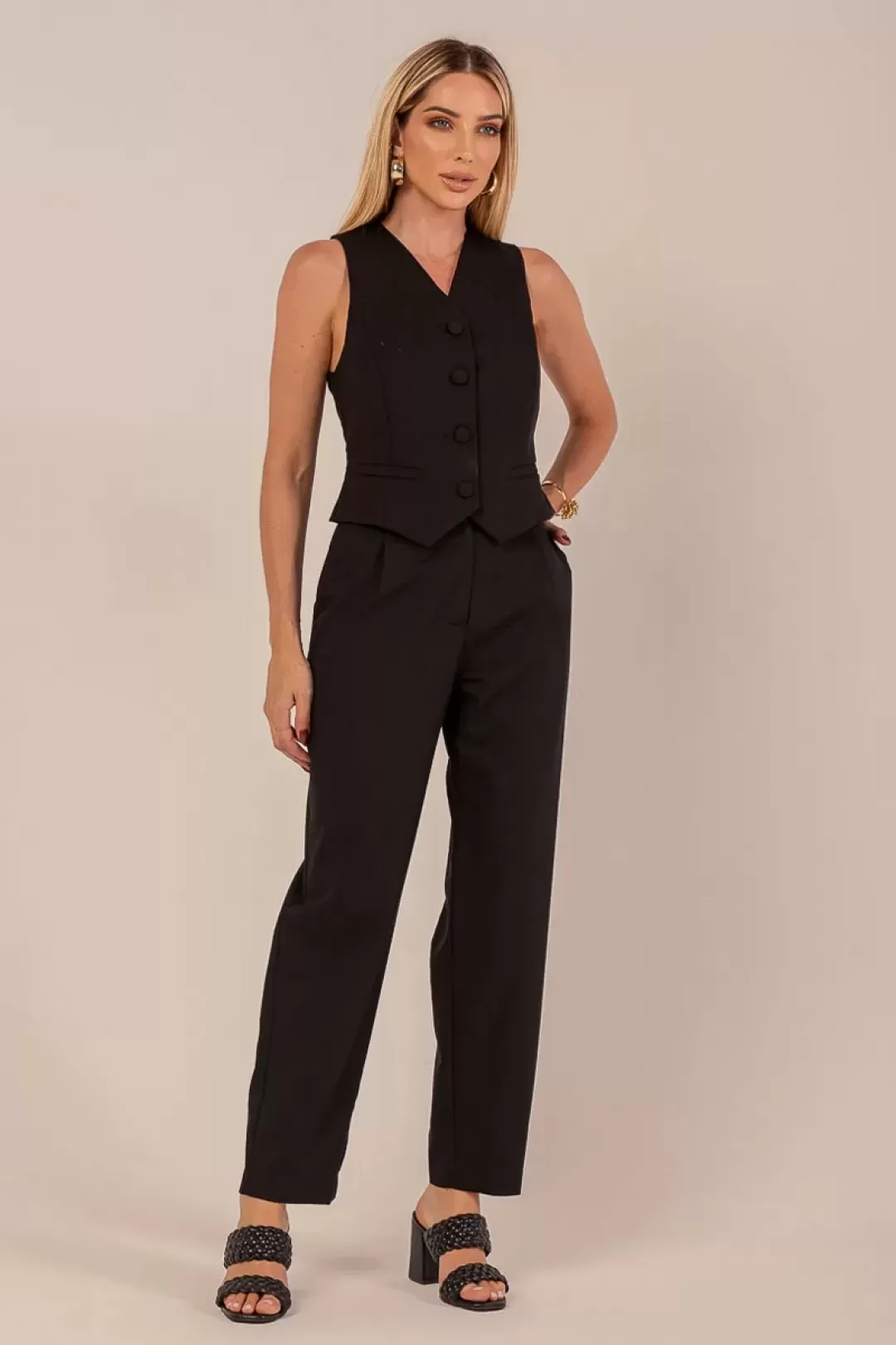 Miss Misses - Vest Miss Misses With Button and Fake Pocket Black - 80537PRETO
