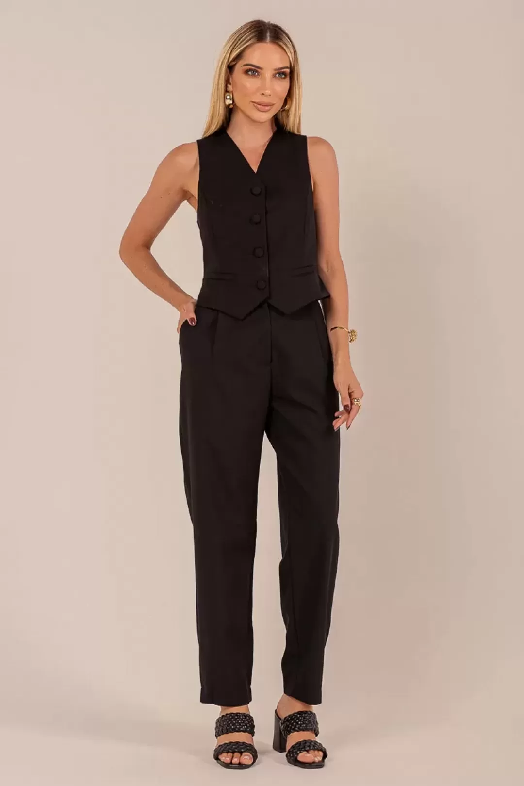 Miss Misses - Vest Miss Misses With Button and Fake Pocket Black - 80537PRETO