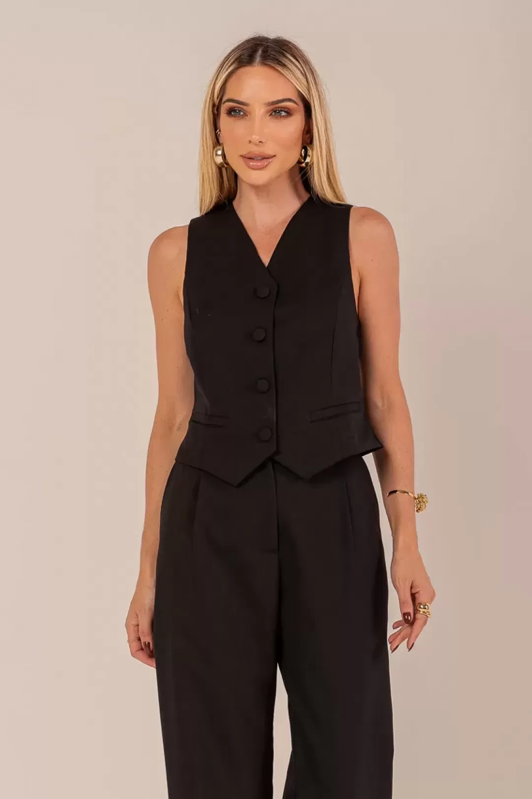 Miss Misses - Vest Miss Misses With Button and Fake Pocket Black - 80537PRETO