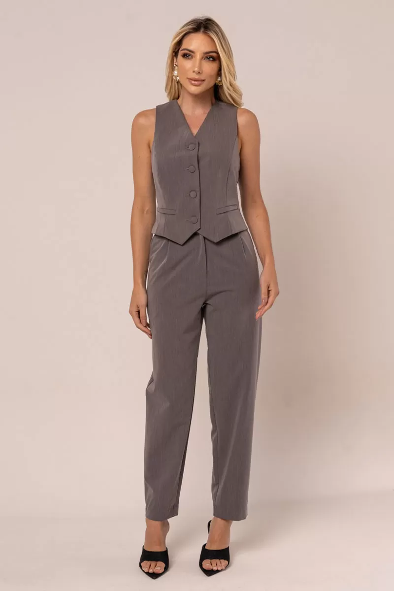 Miss Misses - Miss Misses Vest With Button and Fake Lead Pocket - 80537CINZA