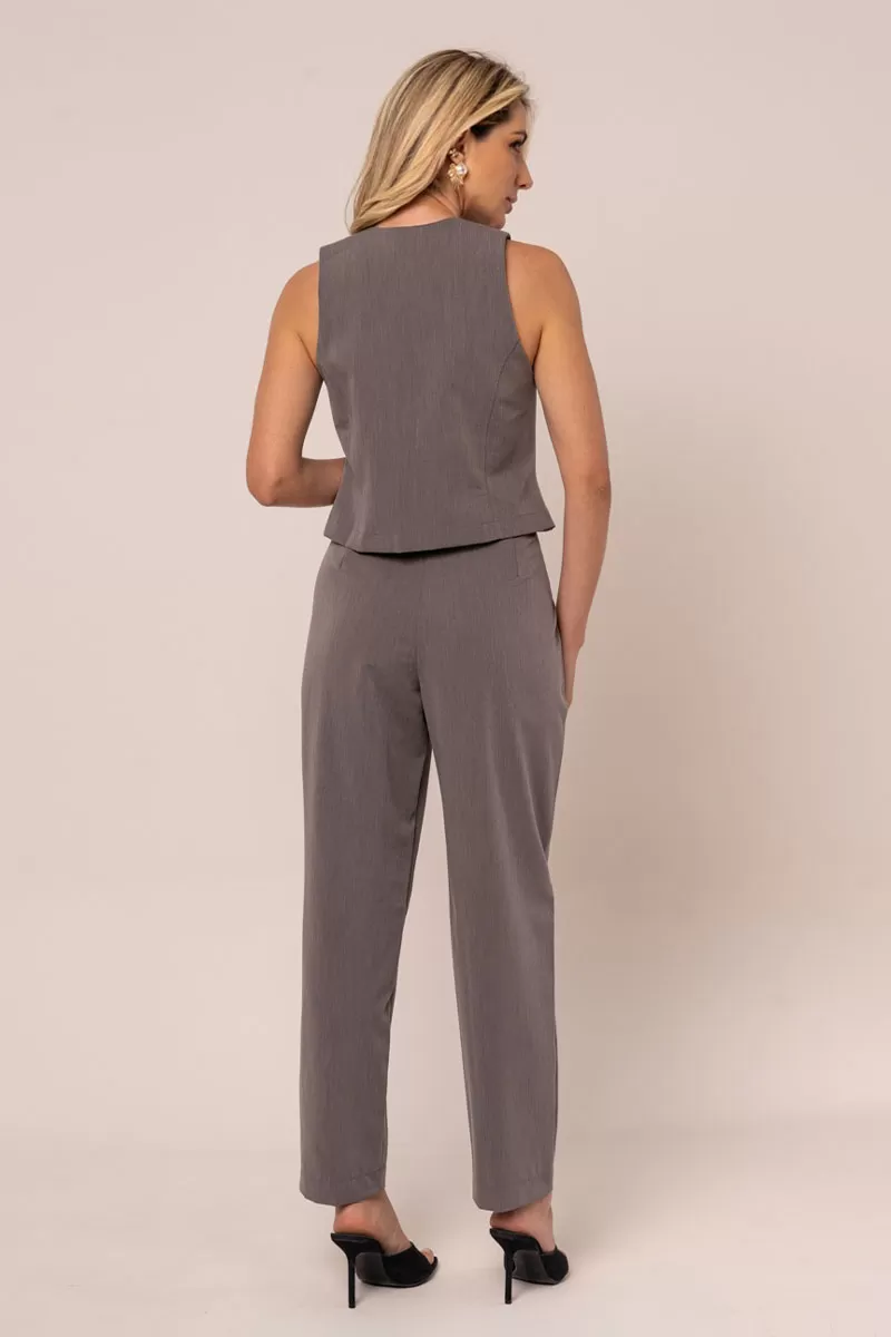 Miss Misses - Miss Misses Vest With Button and Fake Lead Pocket - 80537CINZA