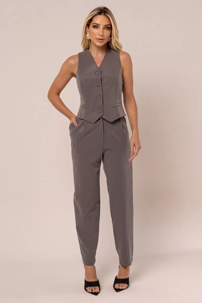 Miss Misses - Miss Misses Vest With Button and Fake Lead Pocket - 80537CINZA