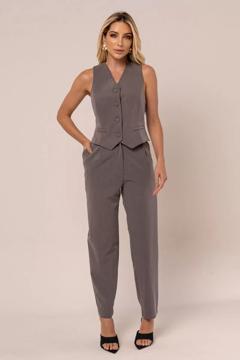 Miss Misses - Calça Miss Misses Alfaiataria Com Bolso Frontal Chumbo - 54293CINZA