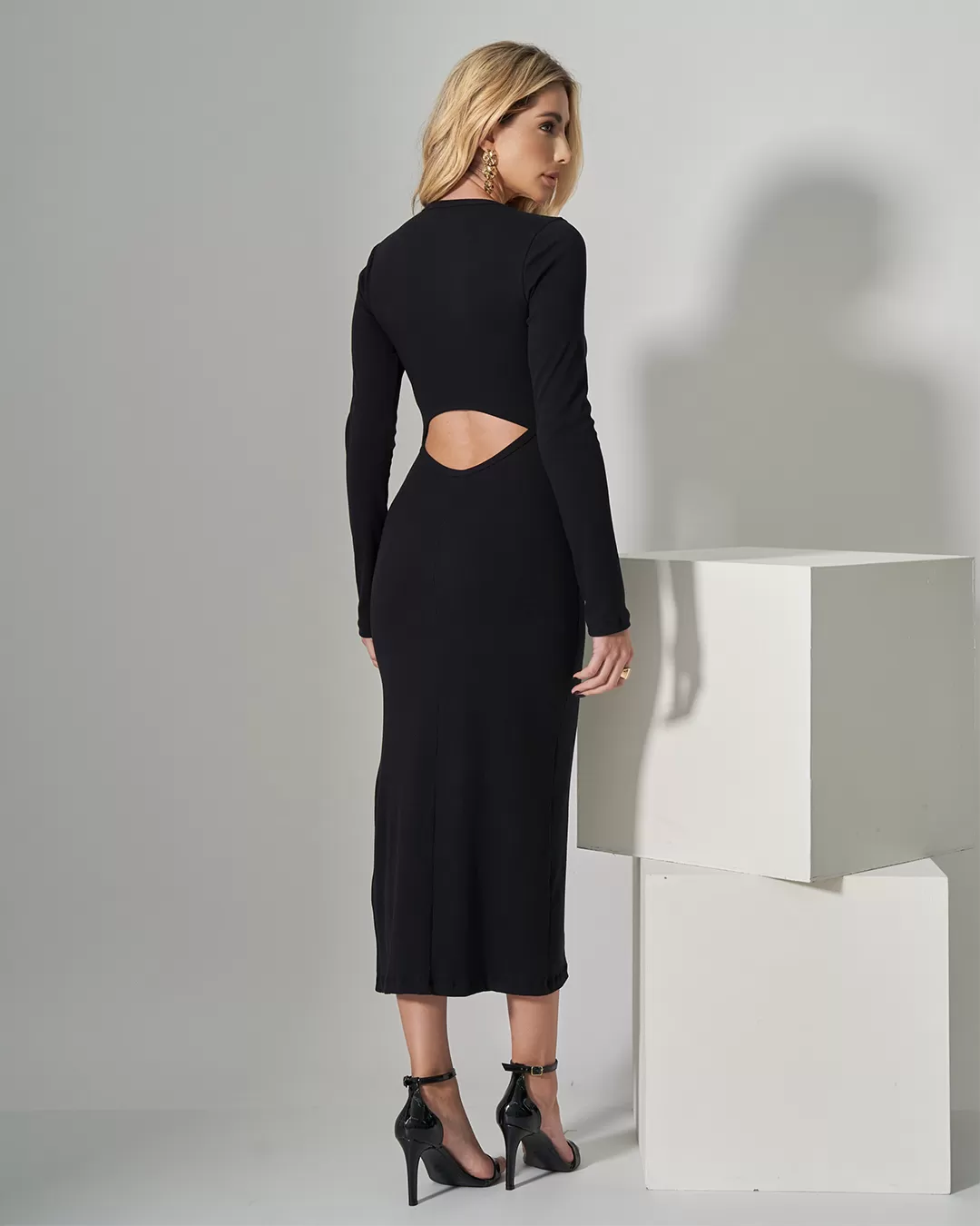 Miss Misses - Miss Misses Ribbed Dress with Open Back Black - 54326PRETO