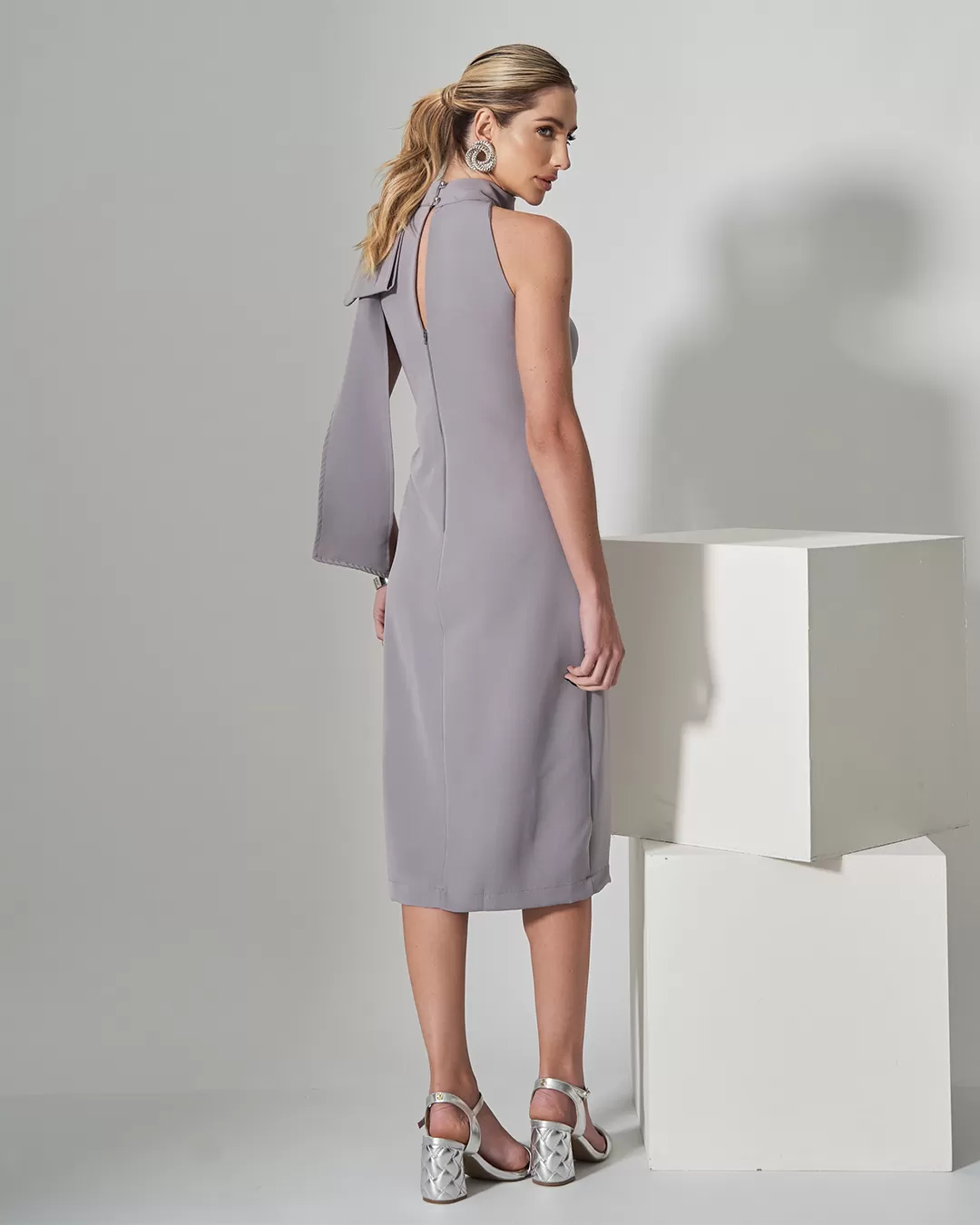 Miss Misses - Miss Misses Midi Dress With Big Bow - 80529CINZA