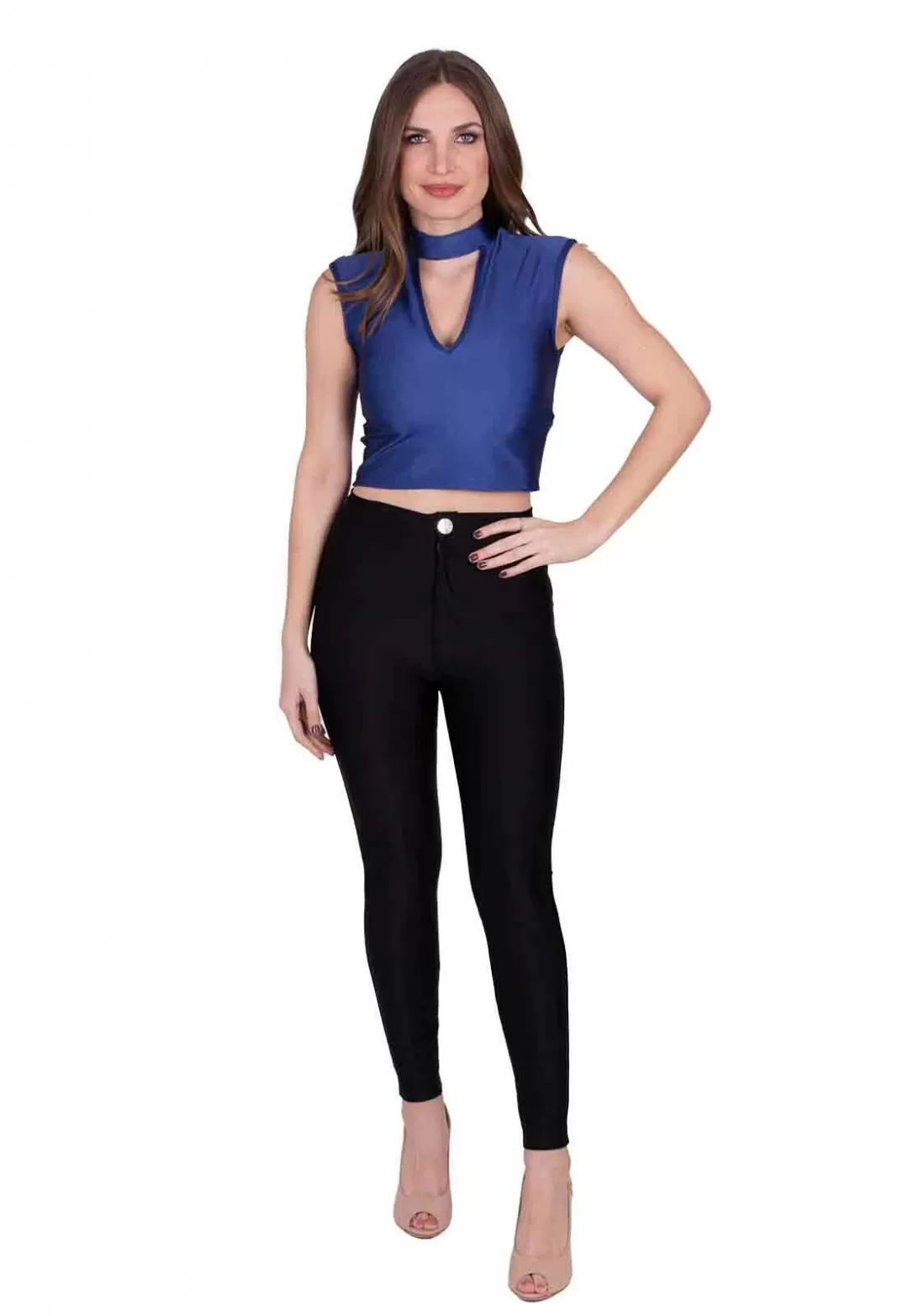 Miss Misses - Blusa Miss Misses Cirrê com Gola Choker Azul - 90157AZUL