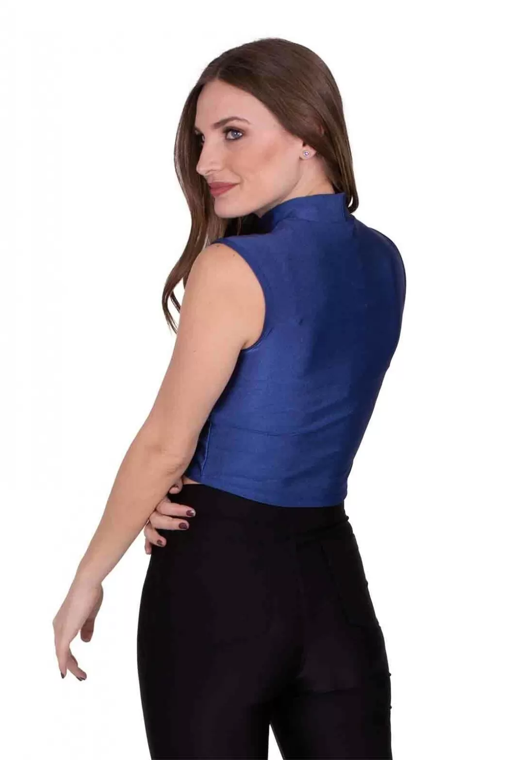 Miss Misses - Blusa Miss Misses Cirrê com Gola Choker Azul - 90157AZUL