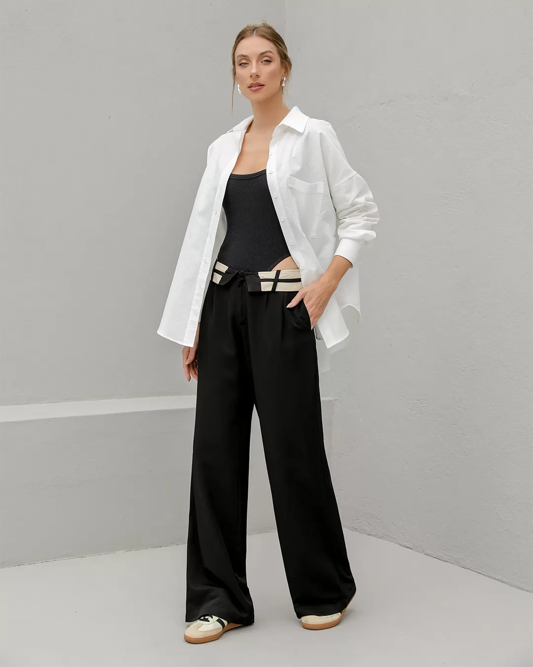 Dot Clothing - Calça Dot Clothing Wide Leg Cós Dobrado Preto - 2348PRETO