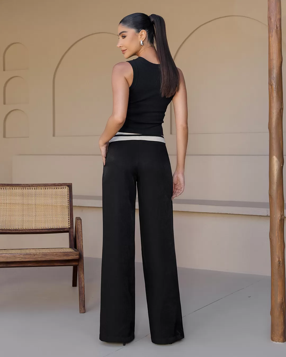 Dot Clothing - Calça Dot Clothing Wide Leg Cós Dobrado Preto - 2348PRETO