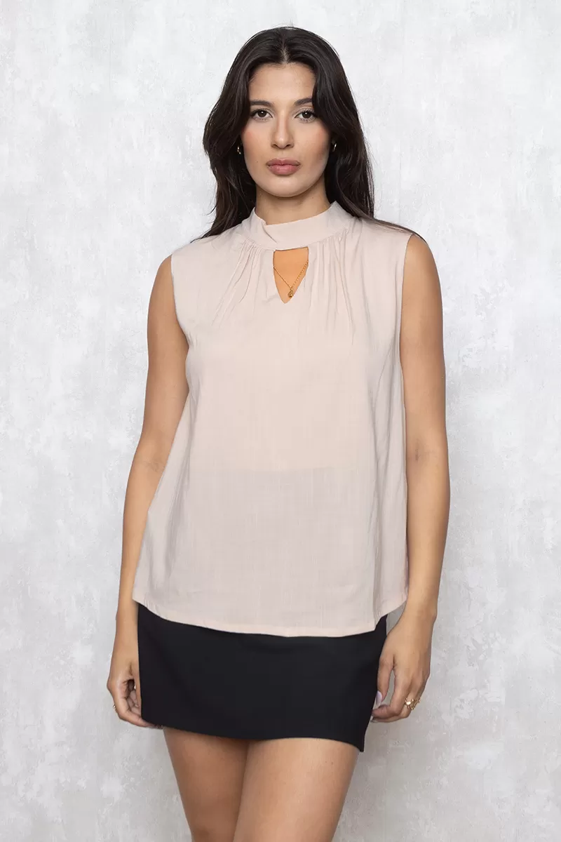 Miss Misses - Shirt Miss Misses Tank Shirt Viscolinho With Zip Sand - 54199BEGE