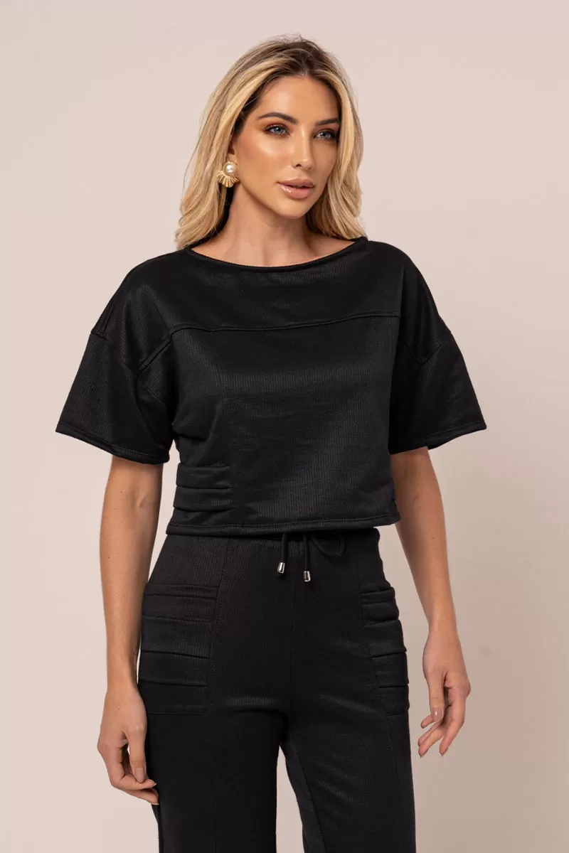 Miss Misses - Blusa Miss Misses Moletinho Manga Curta Preto - 54324001