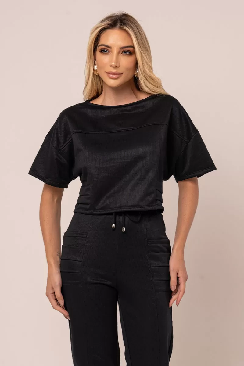 Miss Misses - Blusa Miss Misses Moletinho Manga Curta Preto - 54324001