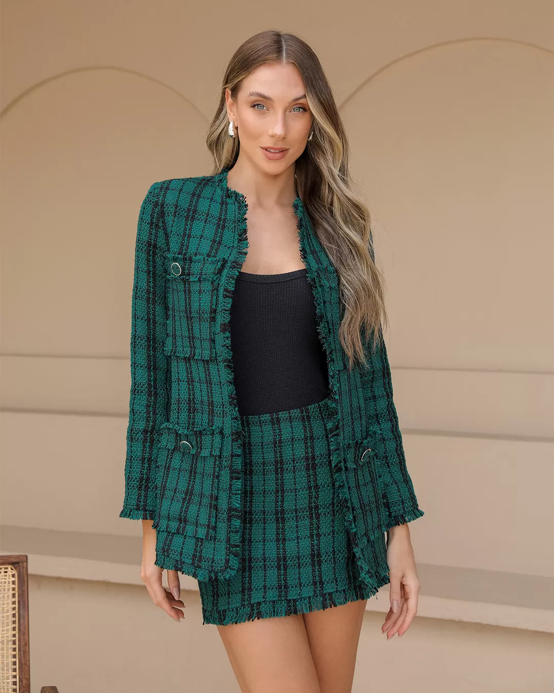 Dot Clothing - Conjunto Dot Clothing Shorts Saia e Blazer Tweed Verde - 2377VERDE