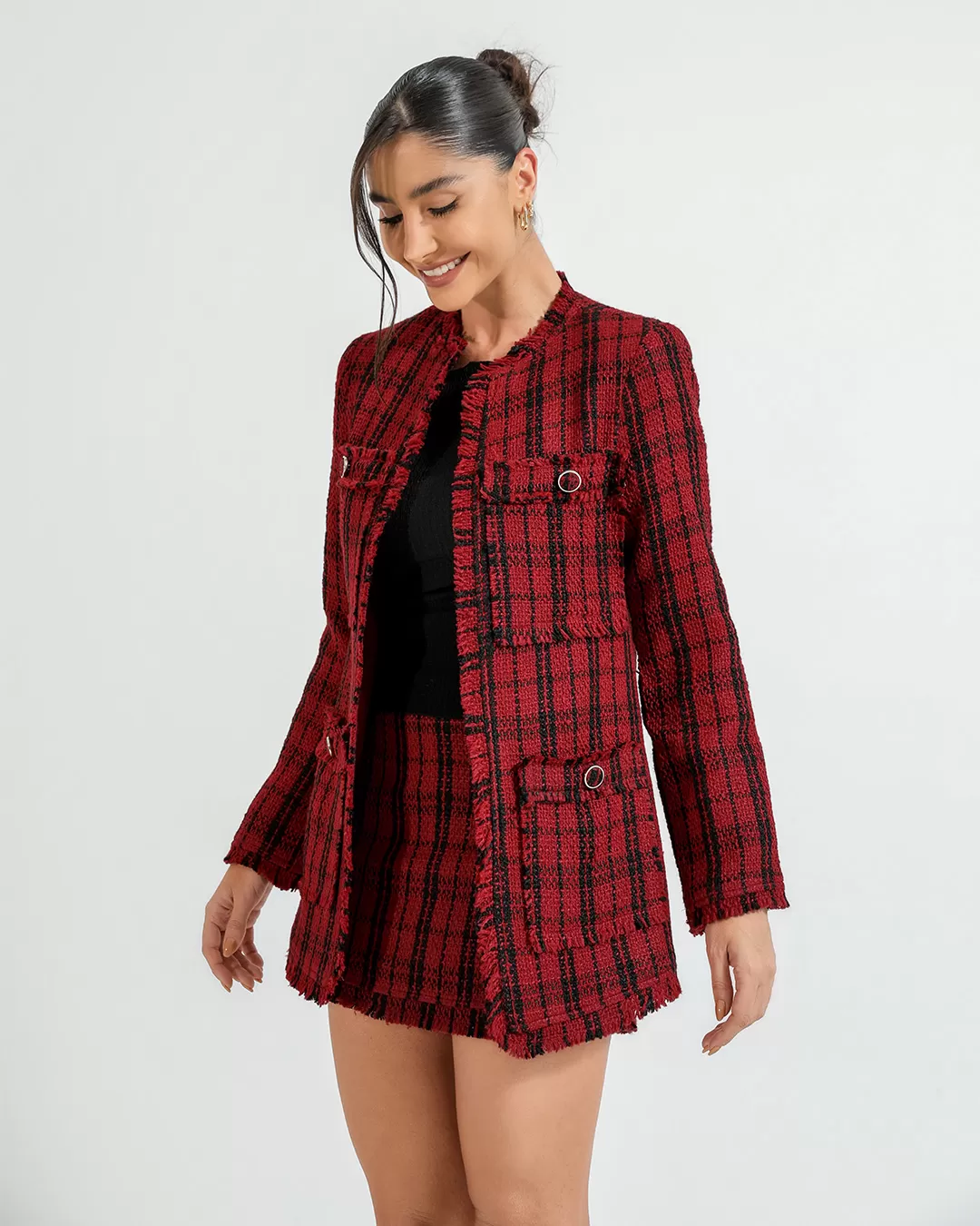 Dot Clothing - Conjunto Dot Clothing Shorts Saia e Blazer Tweed Vermelho - 2377VERMELHO
